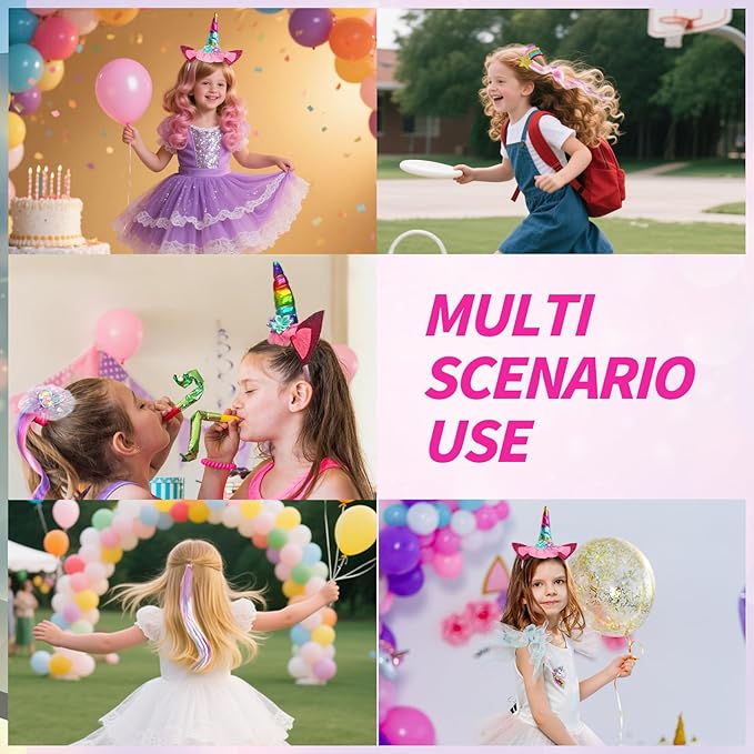 Jomi & Jolly 6 PCS Hair Accessories Set for Girls, Little Girl Colored Hair Tinsel Clips in Extensions, Princess Dress up Wigs, Cute Gifts and Costume Accessories for Little Princess (Unicorn) Kick Boosters