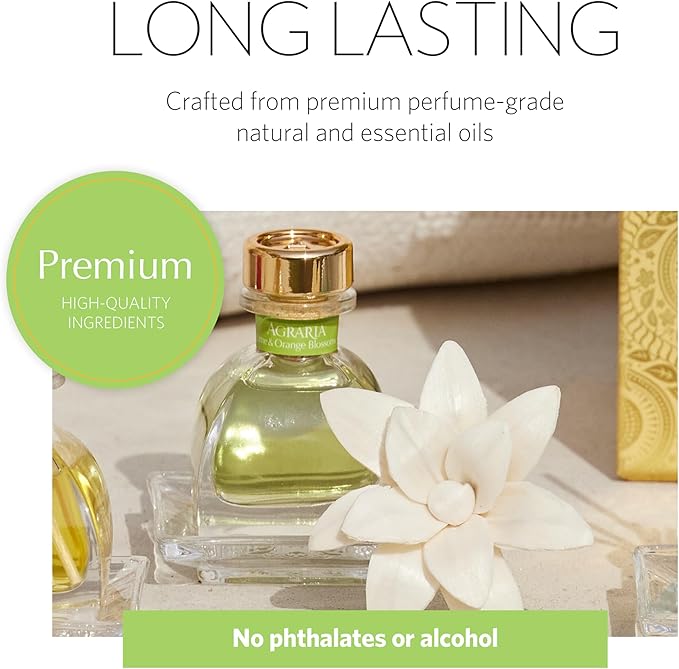 AGRARIA Citrus & Floral PetiteEssence Collection, Handmade Sola Flower Reed Diffuser Set of 3, Luxury Home Fragrance Scented Oil Diffuser Gift Set AgrariaHome