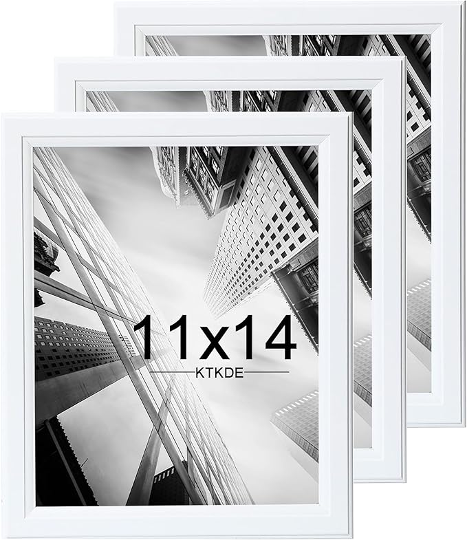 KTKDE 11x14 Picture Frame Set of 3,White Wooded Shatter Resistant Glass, Vertical & Horizontal Wall Hanging for Wall Display,Studio Gallery Photo Frame for Photos, Posters & Art Prints KTKDE