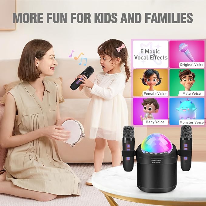 Karaoke Machine for Kids Portable Bluetooth Speaker with 2 Wireless Microphone 24 Pre-Loaded Nursery Rhymes Robot Kids Christmas Birthday Gifts for Girls Boys Ages 2,3,4,5,6,7,8,9,10,11,12 +Year Old FINYIORE