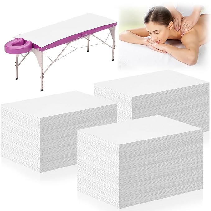 Tegeme 150 Pieces Disposable Massage Table Sheets 31" x 70" Waterproof Bed Sheets Non Woven Bed Cover for Massage Table Beauty Salons Tatto Spa Hotels(White) Tegeme