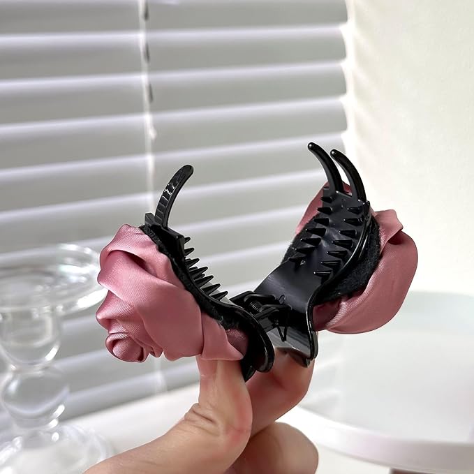 Rose Hair Clip,1.61 Inch Small Flower Hair Claw Clip,Satin Rose Elegant Hair Flowers Claw Clip Floral Wedding Hair Accessories Birthday Thanksgiving Gift for Women Girls (Pink Red Black) Agirlvct