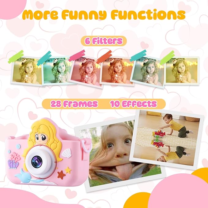 Camera for Kids Girls Age 3-8, Mermaid Toys Toddler Digital Camera Christmas Birthday Gifts for 3 4 5 6 7 8 Years Old Girl, Cute Selfie Video Camera, HD 1080P, 32GB SD Card EnvyvipLLC