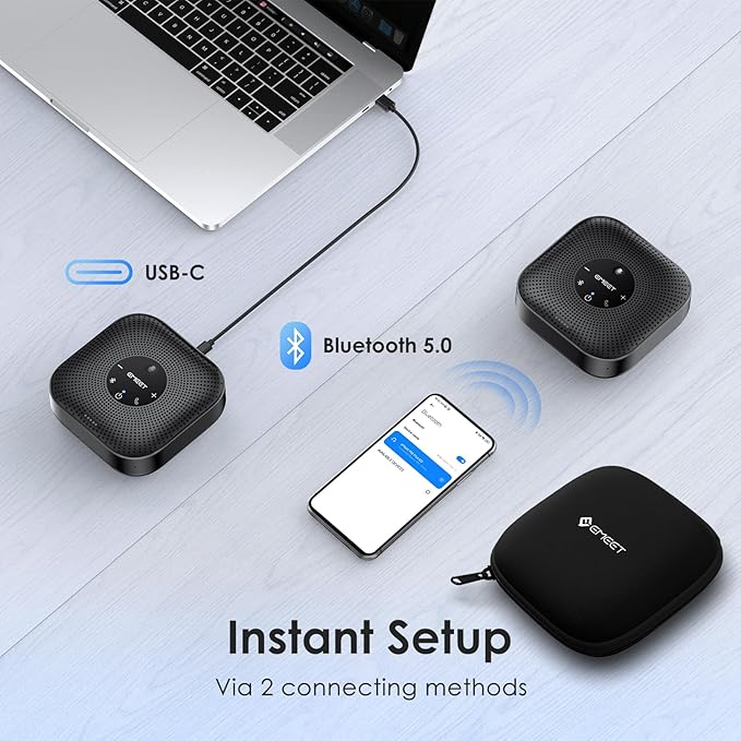 EMEET Conference Speakerphone M0 Plus, 4 AI Mics 360° Voice Pickup, Noise Reduction, USB C Speaker, Bluetooth Conference Speaker for 8 People w/Daisy Chain for 16 Compatible with Leading Software EMEET