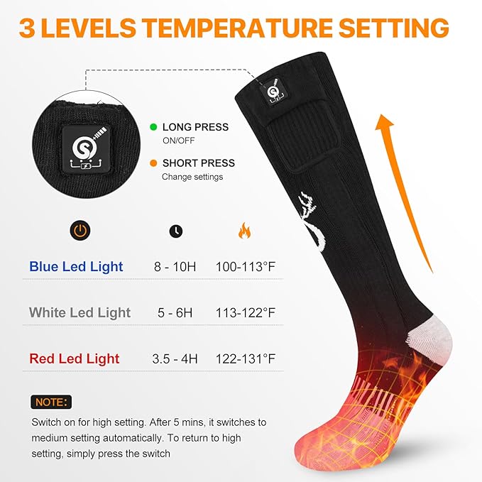 SNOW DEER Heated Socks,Electric Rechargeable Battery Heating Foot Warmer for Men Women,Winter Ski Hunting Camping Hiking Riding Motorcycle HeatedGlovesSocksHatetc