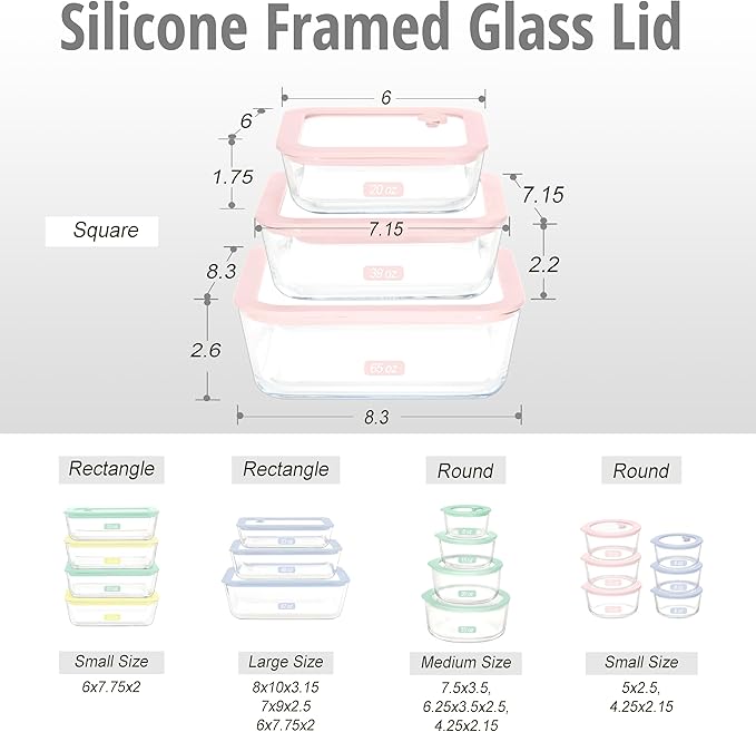 Urban Green Glass Food Container Set with Silicone Glass Lid, 3 Pack, Square Shape, Airtight, LeakProof, 100% Plastic Free, Meal Prep Food Storage Containers LiveaLifeEasierandGreener