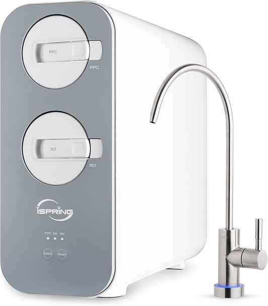 iSpring RO800G Tankless Reverse Osmosis System, 800 GPD Under Sink Water Filter with 2.5:1 Pure to Drain Ratio, TDS & PFAS Reduction, Space Saving Design, Includes Brushed Nickel Faucet iSpring