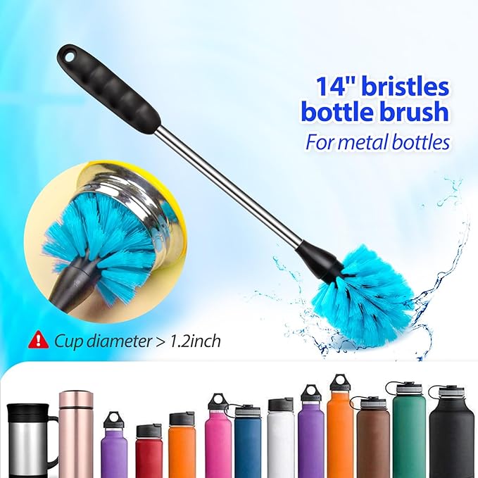 Holikme Bottle Brush Tube Cleaning Lab Set with Long Handle, Cup Cleaner for Washing Narrow Neck Beer Wine Decanter Pipes Lids Sinks Cap Covers, White Holikme