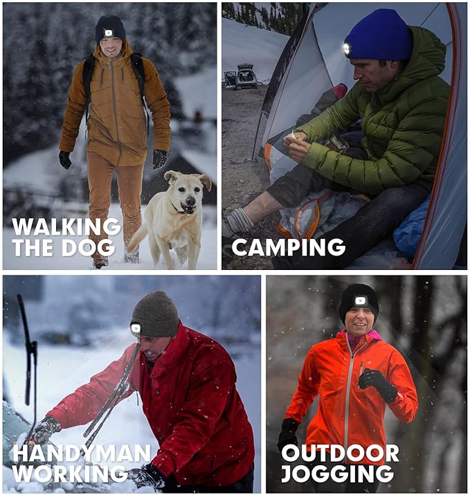 CENSGO Unisex Hat with Light, USB Rechargeable Headlamp Beanie, Gifts for Dad Father Men Husband Warm Knitted Cap CENSGO