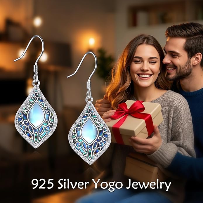 YFN Filigree Moonstone Dragonfly Earrings Sterling Silver Teardrop Bohemian Irish Celtic Knot Drop Dangle Earrings Abalone Shell Jewelry Gifts for Women YFN