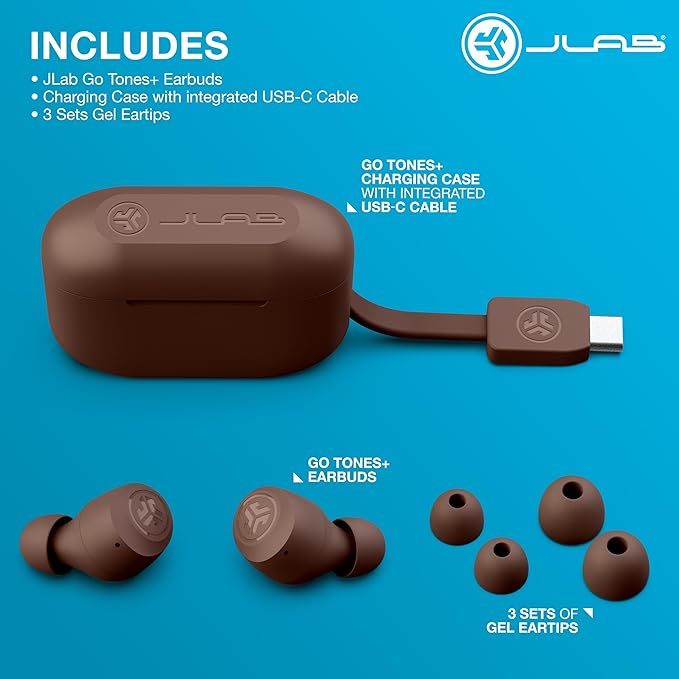 JLab Go Air Tones+ True Wireless Earbuds Designed with Auto On and Connect, Touch Controls, 32+ Hours Bluetooth Playtime, EQ3 Sound, and Dual Connect, Natural Earthtone Color (4625 W) JLab