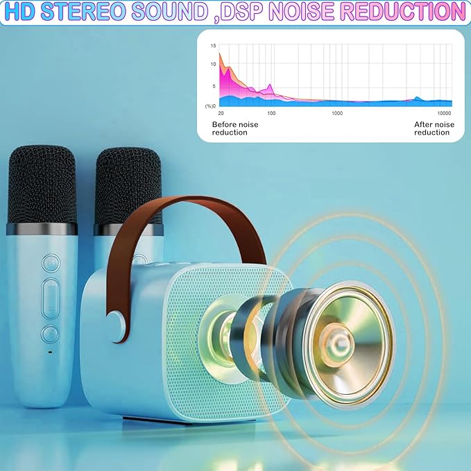 Kids Karaoke Machine, Portable Bluetooth Speaker with 2 Wireless Mics, Microphone Speaker Set with LED Lights for Home Party, Birthday Gifts for Girls Boys Kids Darkant