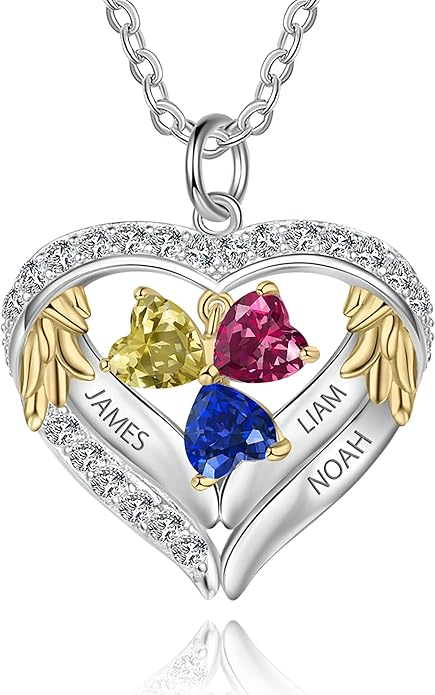 GLAMCARAT Personalized sterling silver pendant necklace with birthstone and name mothers jewelry heart shaped necklace for her birthstone necklace GLAMCARAT
