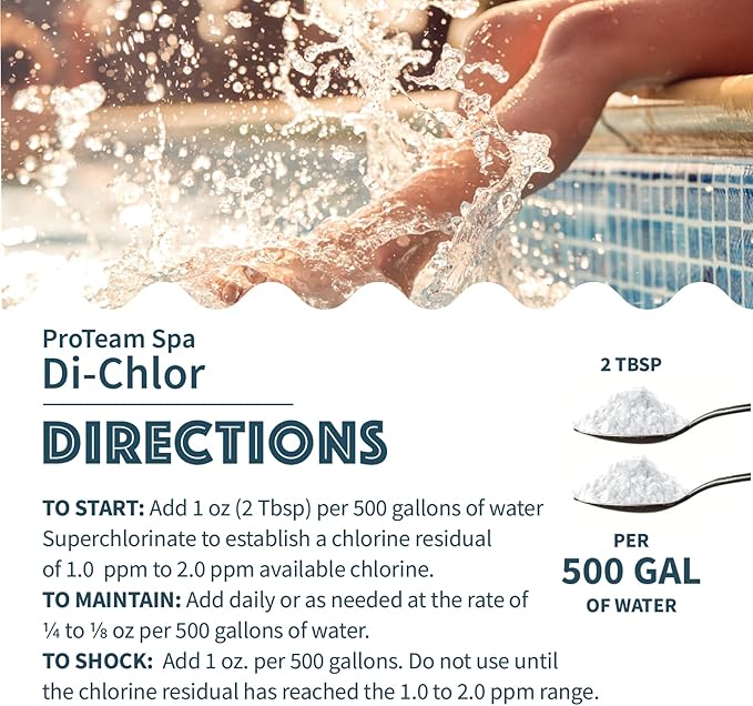 ProTeam Spa Di-Chlor - Hot Tub Chlorine for Hot Tubs and Spa Sanitizer for Hot Tub with SplashWiz Hot Tub Chemicals Care Guide - Made in USA (2 lb) SplashWiz%E2%84%A2