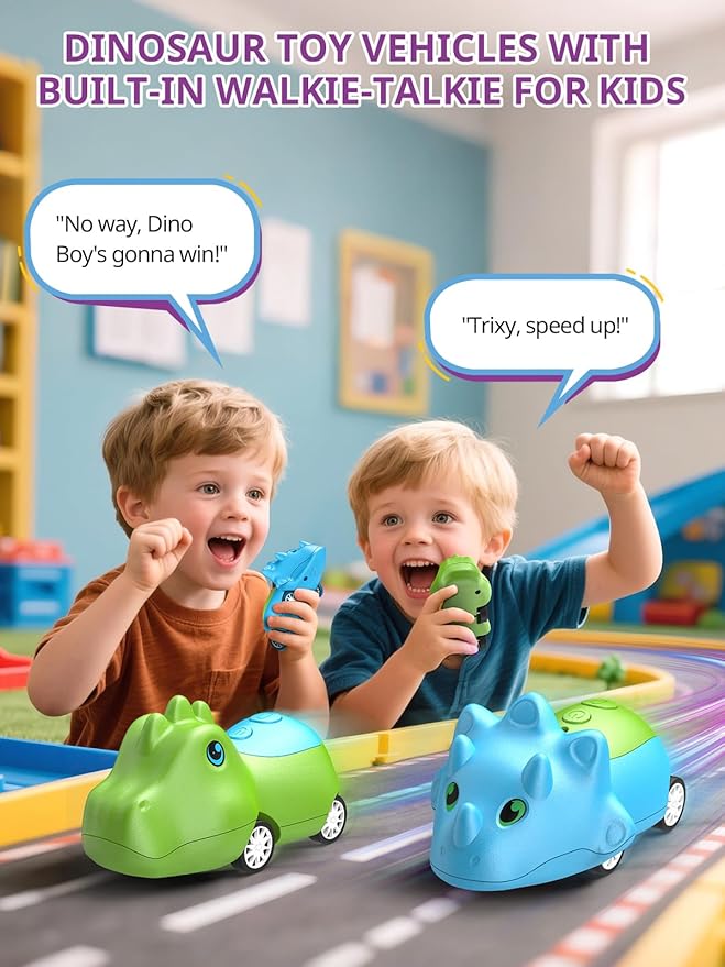 Dinosaur Kids Walkie Talkies 2 Pack, Toys for Boys Girls Age 3 to 5 7, 48H Playtime, Fun for Home or Yard, T-Rex Rechargeable Gift Birthday Christmas Camping Toddlers Inspireyes