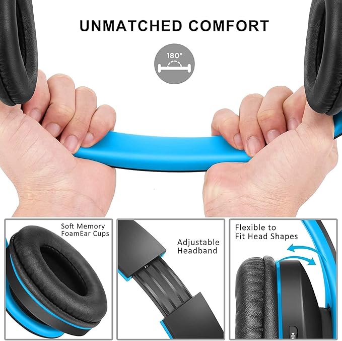 ZIHNIC Bluetooth Headphones Over-Ear, Foldable Wireless and Wired Stereo Headset Micro SD/TF, FM for Cell Phone,PC,Soft Earmuffs &Light Weight for Prolonged Wearing (Black/Blue) ENJOYMUSICLIFEWITHZIHNICHEADPHONES