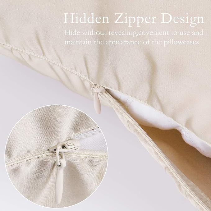 Silk Pillowcase for Hair and Skin 2 Pack 100% Mulberry Silk Bed Pillowcase Hypoallergenic Soft Breathable Both Sides Silk Pillow Case with Hidden Zipper, King Size Pillow Cases (Buff Beige) JOGJUE