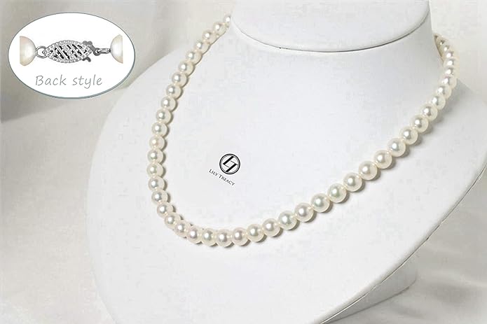 Lily Treacy Japanese Akoya Pearl Necklace Strand 14K gold clasp 18" w/Stud Earrings 18K gold post Set Bridal Gift 7-7.5mm LILYTREACY