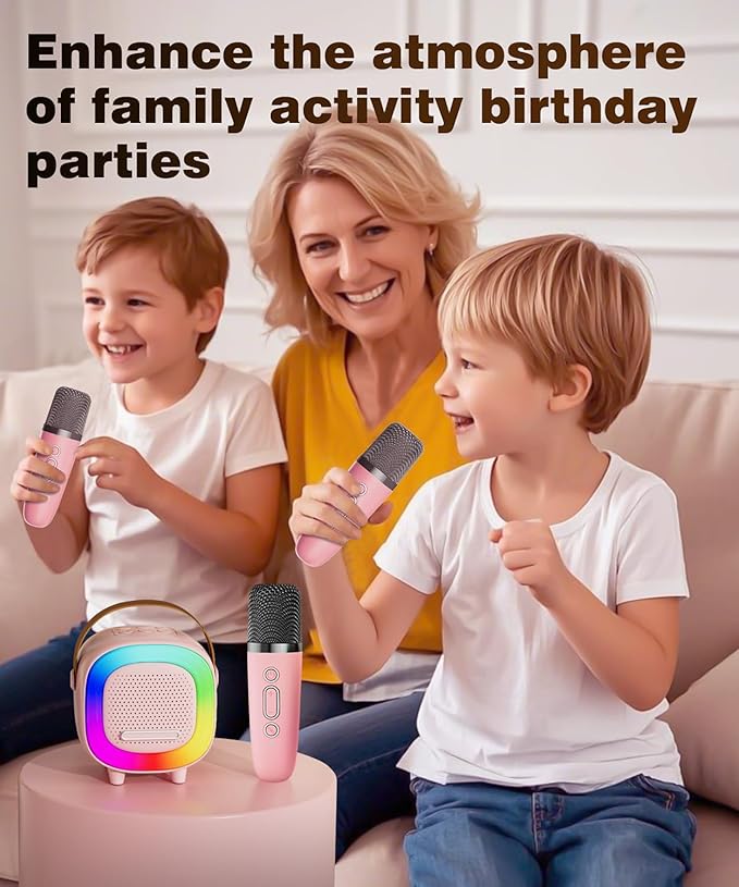 Mini Karaoke Machine Speaker for Kids Adults, Portable Bluetooth with 1 Wireless Microphones, Children's Day Birthday Gift Ideas for Toys for Teens Boys and Girls Aged 4, 5, 6, 7, 8, 9, 10, 11, 12+ Kick Boosters