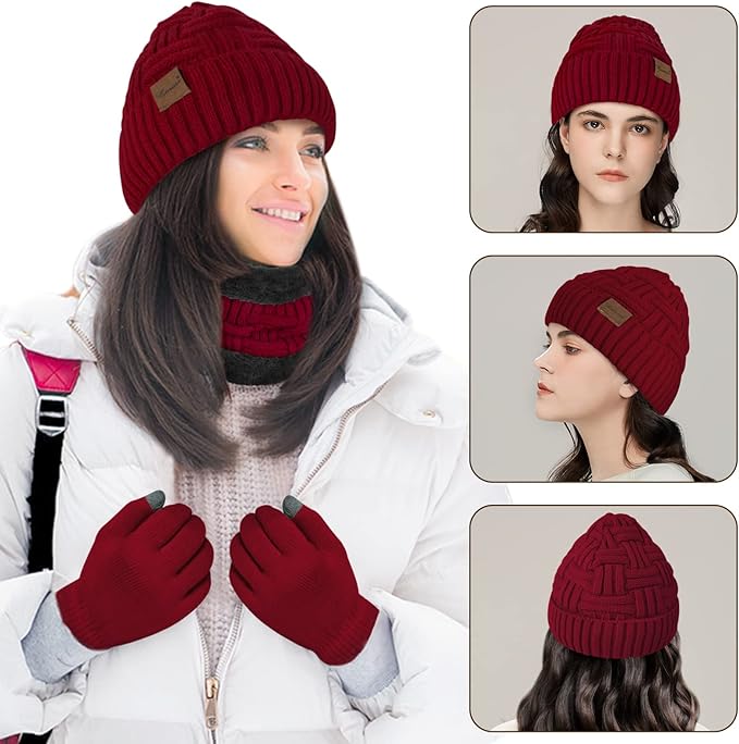 Loritta 3-Pieces Winter Hat Neck Warmer Touchscreen Gloves Set Knit Thick Scarf Beanie Hats Scarves Set Gifts for Women Loritta