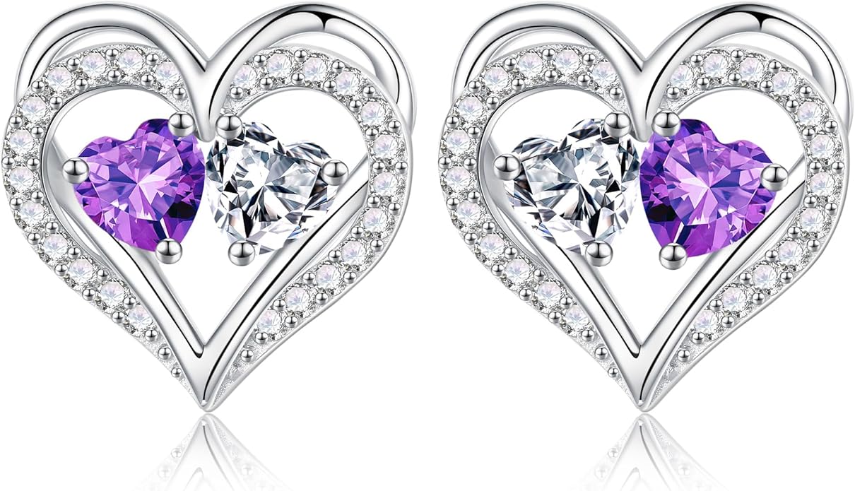 MOOSEA Christmas Gifts for Women - 925 Sterling Silver Heart Earring Anniversary Birthday Gifts for Women Wife Girlfriend Mom Birthstone Moissanite Jewelry Gift MOOSEA