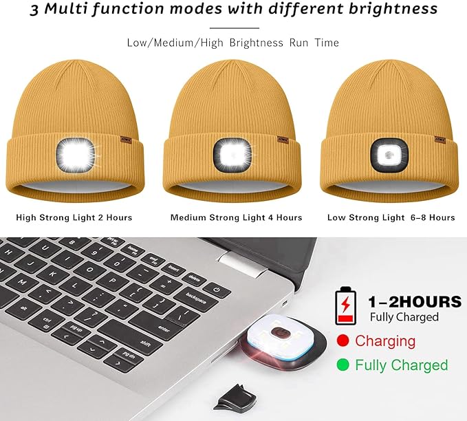 ATNKE Kids LED Lighted Beanie Cap,USB Rechargeable 4 LED Running Headlamp Lined Fleece Hat Light Gift for Boys and Girls ATNKE