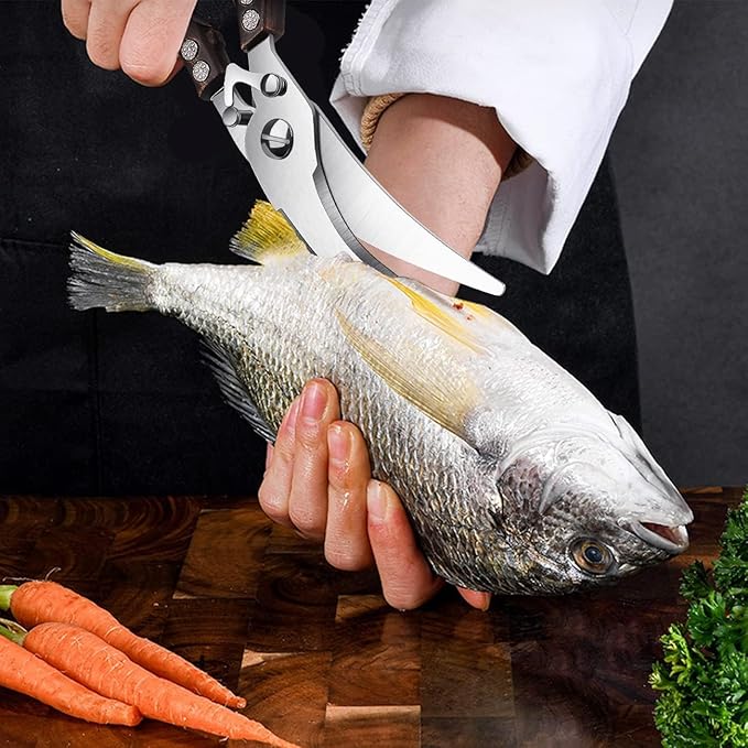 Poultry Shears, Heavy Duty Kitchen Shears with Serrated Edge, No Rust Spring Loaded, Multipurpose Stainless Steel Kitchen Scissors for Chicken, Bone, Meat, Turkey, Fish Thanksgiving Christmas Gifts DreamReach