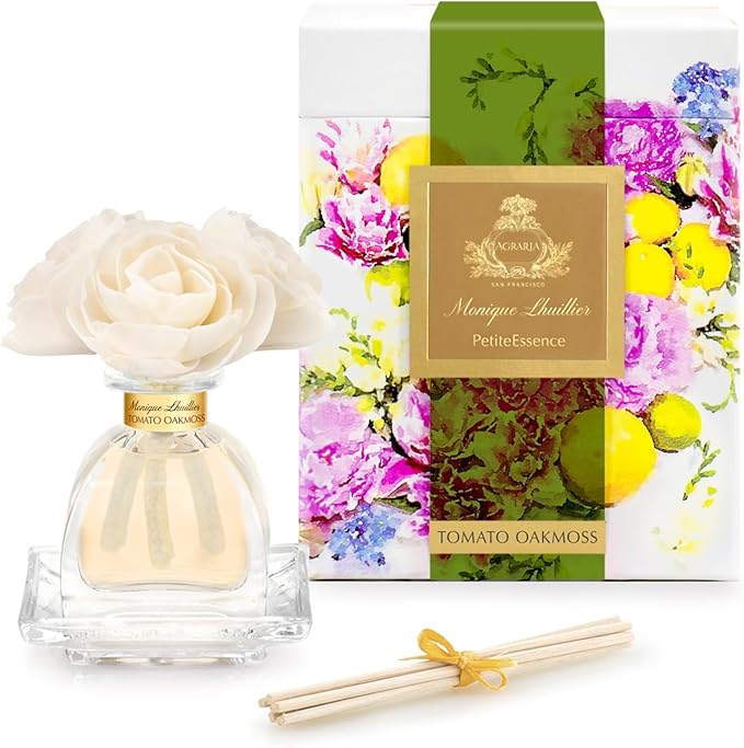Agraria Monique Lhuillier Tomato Oakmoss PetiteEssence Fragrance Reed Diffuser, 1.7 Oz, Fresh Alluring Sola Flower Earthy Scent Diffusers for Home AgrariaHome