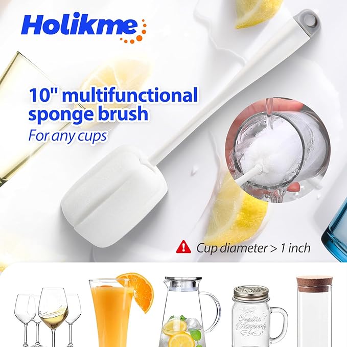 Holikme Bottle Brush Tube Cleaning Lab Set with Long Handle, Cup Cleaner for Washing Narrow Neck Beer Wine Decanter Pipes Lids Sinks Cap Covers, White Holikme