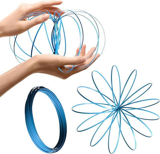 Glow in The Dark Magic Flow Ring Kinetic Spring Toy - 304 Stainless Steel Arm Spinner Fidget Toy for Stress & Anxiety Relief, Sensory Gift for Teens Adults (Glow Light Blue)