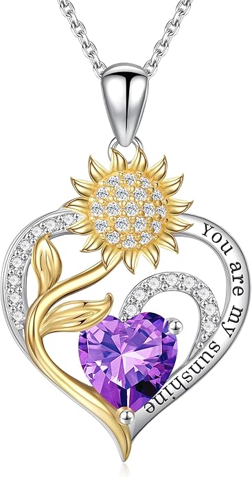 Iefil Christmas Gifts for Women Wife - Sunflower Birthstone Necklace for Women, Anniversary Birthday Gifts 925 Sterling Silver Heart Pendant You Are My Sunshine Jewelry for Girlfriend Mom Daughter IEFIL