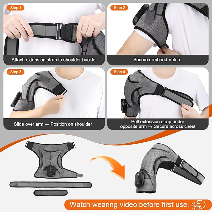 Cordless Shoulder Heating Pad, Shoulder Massager for Pain Relief Deep Tissue, Heated Shoulder Wrap with Heat and Massage for Men Women, Rotator Cuff Pain Shoulder Brace, Grey WOLOYHEATIE
