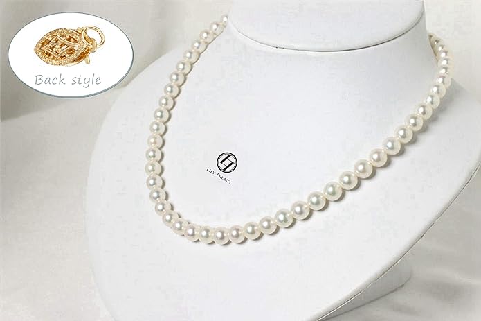 Lily Treacy Japanese Akoya Pearl Necklace Strand 14K gold clasp 18" w/Stud Earrings 18K gold post Set Bridal Gift 7-7.5mm LILYTREACY