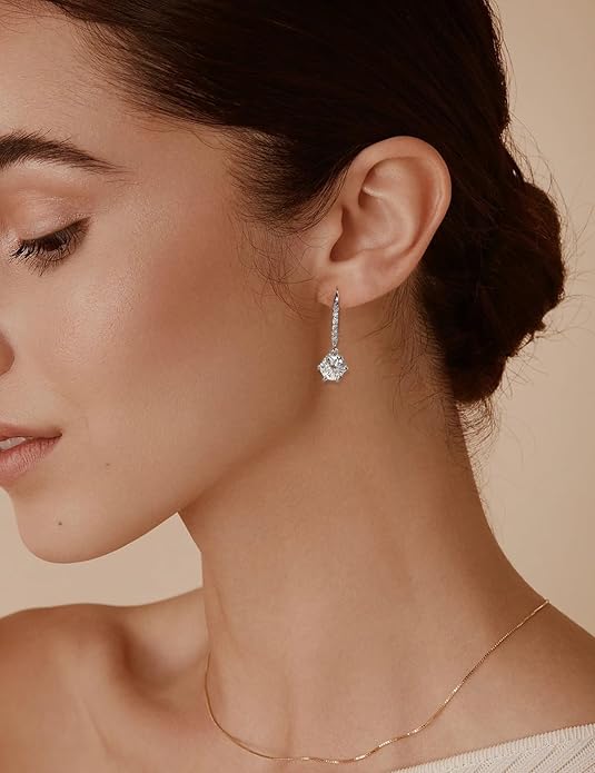 Starchenie Moissanite Earrings for Women D Color VVS1 1CT Moissanite Dangle Drop Earrings 925 Sterling Silver 18K White Gold Plated Jewelry starchenie