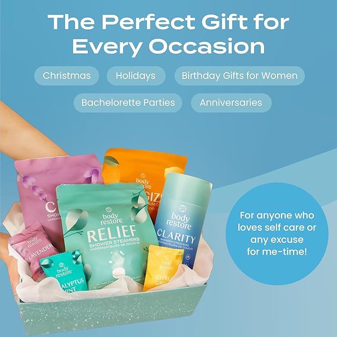 Body Restore Shower Steamers Aromatherapy 30 Pack - Christmas Stocking Stuffers for Men, Birthday Gifts for Women, White Elephant, Relaxation, Self Care - Collector’s Box BodyRestore