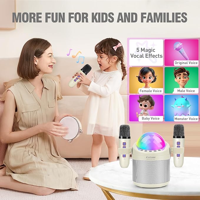 Karaoke Machine for Kids Adults Unique Astronaut Shape Portable Bluetooth Speaker with Wireless Microphone Home Party KTV Birthday for Girls Boys Toddler Teens Ages 2-12 +Year Old Kids FINYIORE