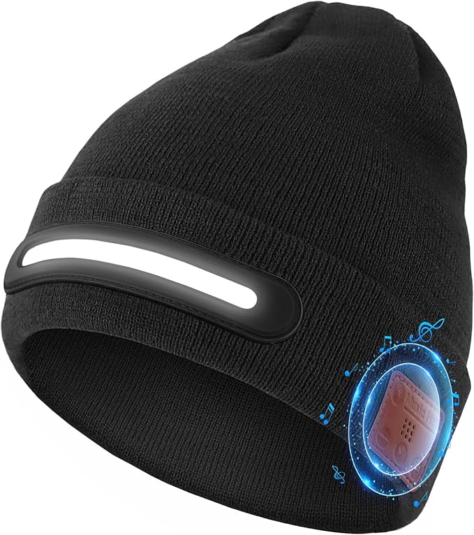 LED Beanie Hat with Bluetooth-Tech Gifts for Men and Women, Wireless Hat Beanie Cap Headlamp Music hat Atapeas