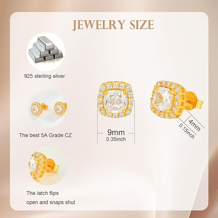 Women's Earrings 925 Sterling Silver Square Halo Stud Earrings With 5A Cubic Zirconia Birthstone Statement Earrings Jewelry Gifts for Women TIMFROZ