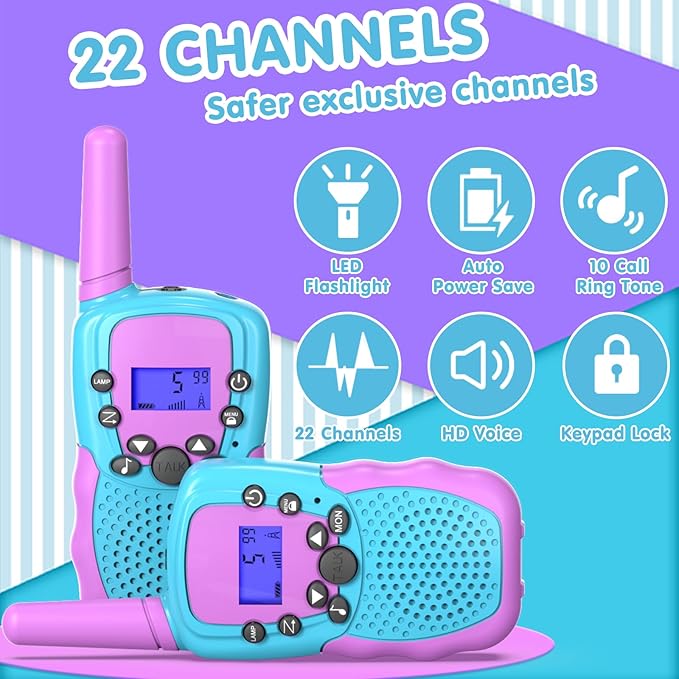 Selieve Toys for 3-14 Year Old Children's, Walkie Talkies for Kids 22 Channels 2 Way Radio Toy with Backlit LCD Flashlight, 3 Miles Range for Outside, Camping, Hiking Purple Selieve