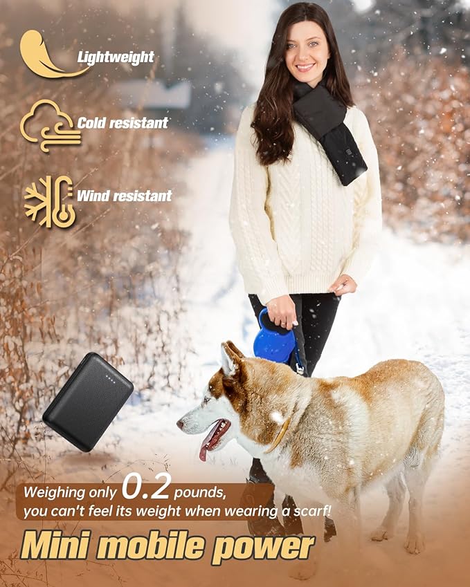 Eventek Rechargeable Heated Scarf for Women & Men - Electric Heated Neck Warmer with 5500mAh Battery, Up to 10 Hours Heating for Cold Weather, Neck Pain Relief, Skiing, Outdoor Activities(Black) EVENTEK