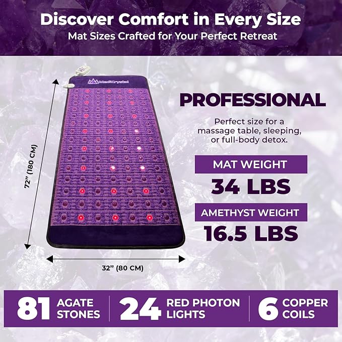 MediCrystal Far Infrared Amethyst Mat - Natural Agates + Photon Red Lights - FDA Registered Manufacturer - Negative Ion - FIR Heating Pad (Pro 72" L x 32”W) MediCrystal