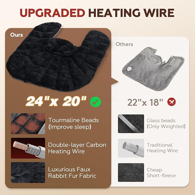 UTK Weighted Heating Pad for Neck and Shoulders and Back, 30s Fast Heat,6X Deeper Pain Relief, Faux Rabbit Fur Fabric, 8 Heat Settings Max 159℉, 4H Auto Off, Memory Function, 24"x 20", Christmas Gift UTK