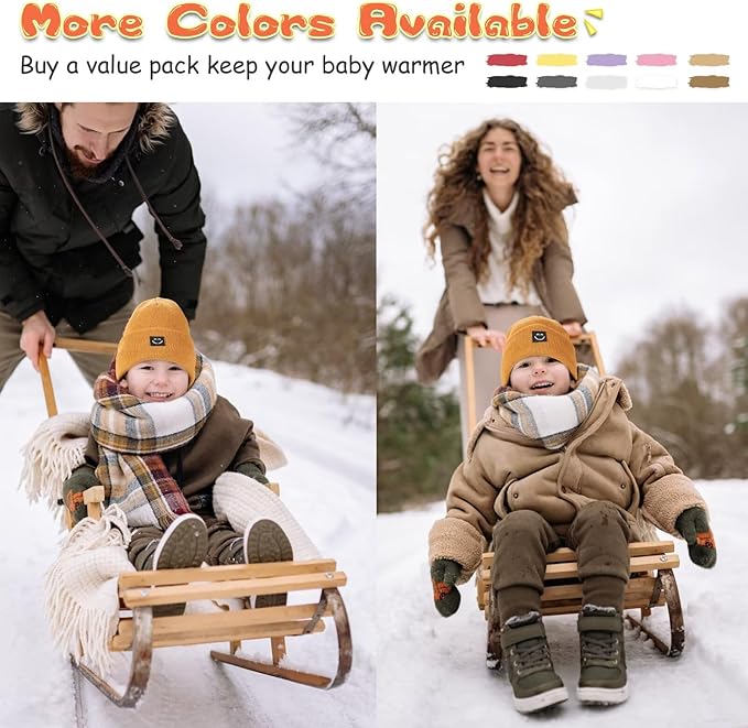 Baby Beanie Hat 3 Packs with Cute Smiley Face, Toddler Girls Boys Baby Hats Winter, Kids Winter Hat Cold Weather Hispeka