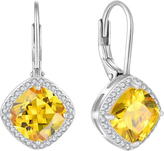 Square Princess Cut Dangle Drop Earrings 925 Sterling Silver Halo Solitaire Leverback Earrings Birthstone Jewelry for Women LWSARY