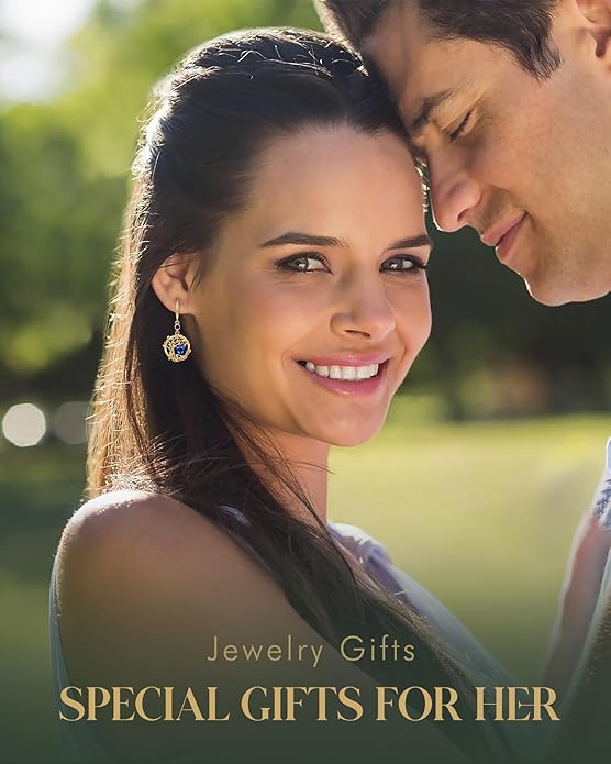 FANCIME Tree of Life Dangle Drop Earrings 925 Sterling Silver Dainty Round Gemstone Birthstone Earring Fine Jewelry Birthday Christmas Gifts for Her Women FANCIME