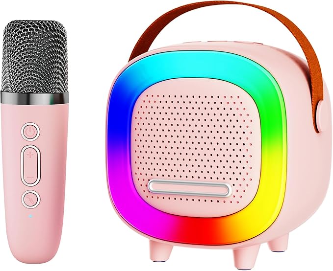 Mini Karaoke Machine Speaker for Kids Adults, Portable Bluetooth with 1 Wireless Microphones, Children's Day Birthday Gift Ideas for Toys for Teens Boys and Girls Aged 4, 5, 6, 7, 8, 9, 10, 11, 12+ Kick Boosters
