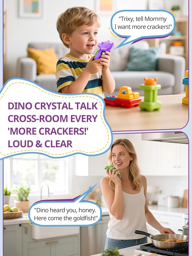 Dinosaur Walkie Talkies for Kids Rechargeable, Dino Toy Cars for Boys & Girls Ages 5-7, Crystal-Clear Audio, 48H Playtime, Fun Indoor & Backyard, 3 Year Old Boy Gift Birthday Xmas, 2 Pack Inspireyes