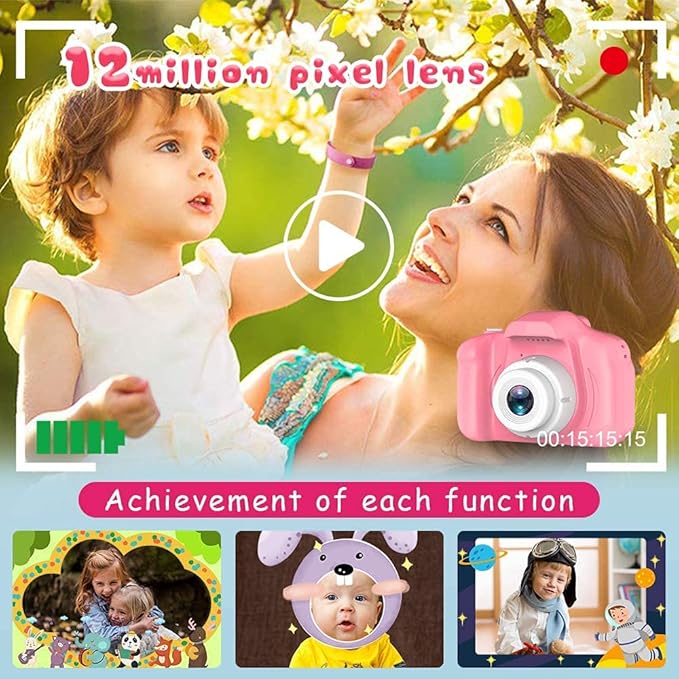 Upgrade Kids Selfie Camera, Christmas Birthday Gifts for Girls Age 3-9, HD Digital Video Cameras for Toddler, Portable Toy for 3 4 5 6 7 8 Year Old Girl with 32GB SD Card (Pink Dylanto