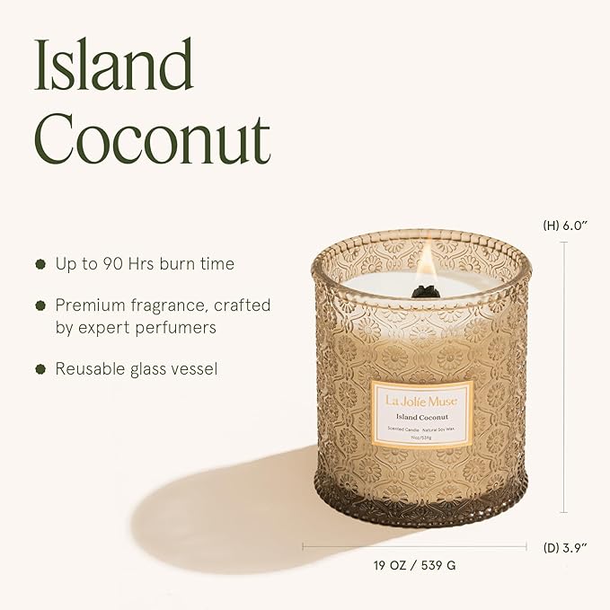 LA JOLIE MUSE Vanilla Coconut Candle – Coconut, Freesia & Vanilla | 19 oz Large Wooden Wick Candle | Natural Soy Wax | 90 Hours Clean Burn | Gift-Ready for Hosts & Gatherings | Elegant Home Décor LaJol%C3%ADeMuse