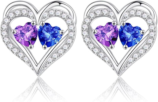 Iefil Christmas Gifts for Women Wife - 925 Sterling Silver Birthstone Earrings, Anniversary Birthday Gifts for Women Wife Girlfriend Mom IEFIL